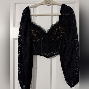 V. Chapman Black Lace Long Sleeve Crop Top
